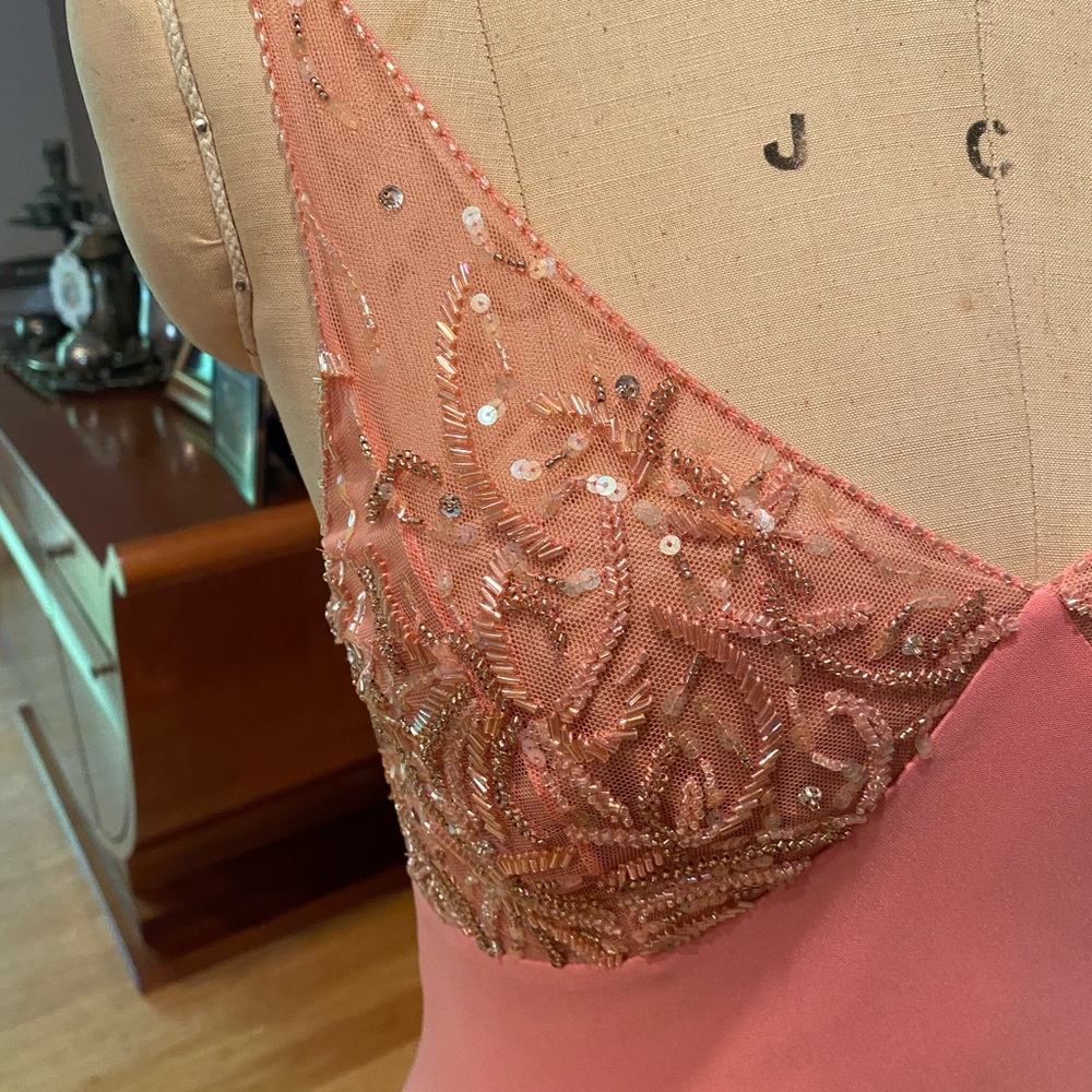 Adrianna Papell Peach Color of the Season Embellished Spaghetti Dress Size6 $99 - Picture 5 of 7